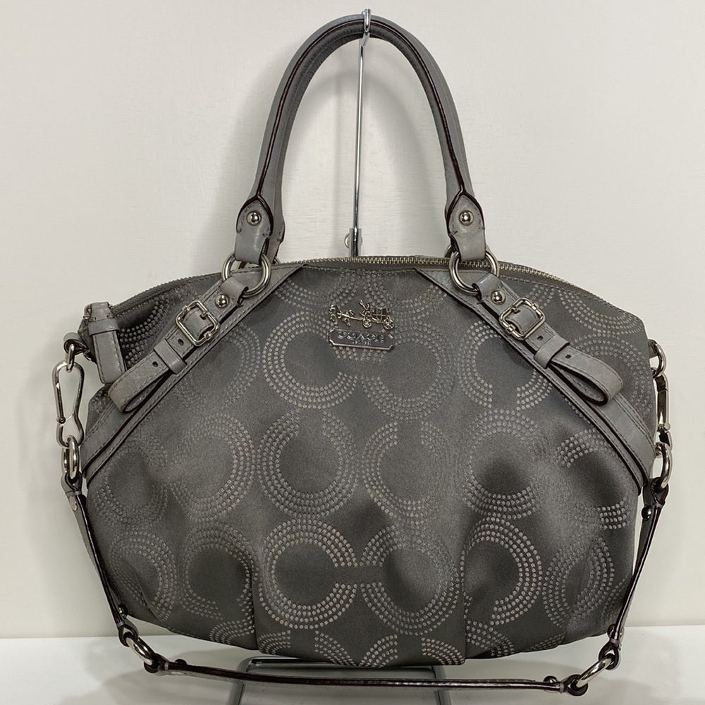COACH (# 15935) “Madison” Grey Logo Fabric & Leather Satchel